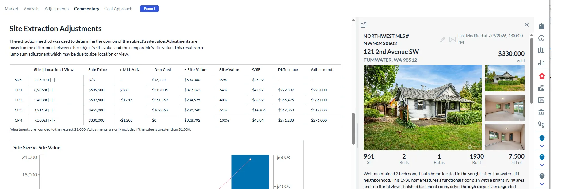 Aloft commentary view with report sections and export action