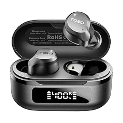 Black wireless earbuds