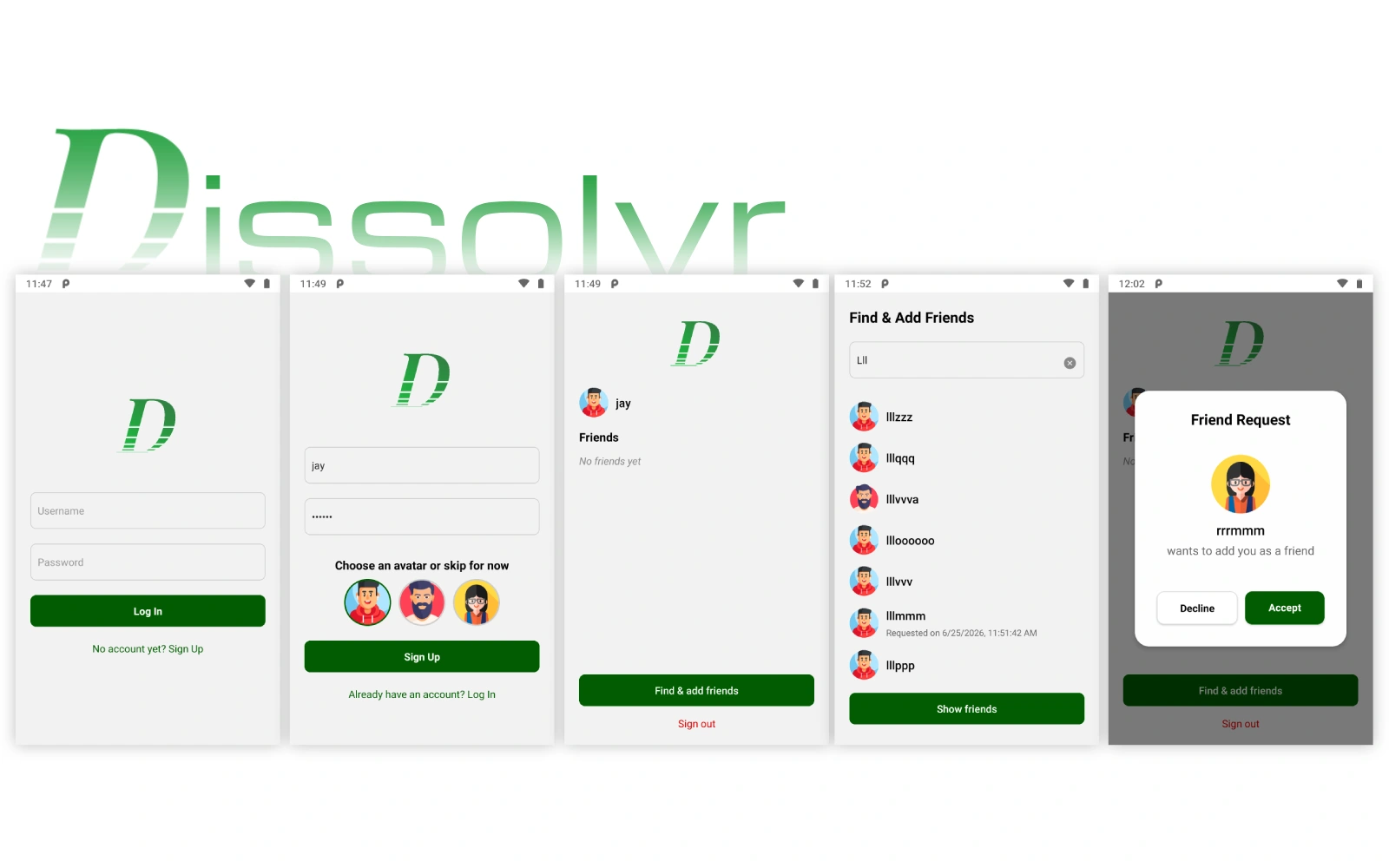 Dissolvr mobile messaging prototype screenshot